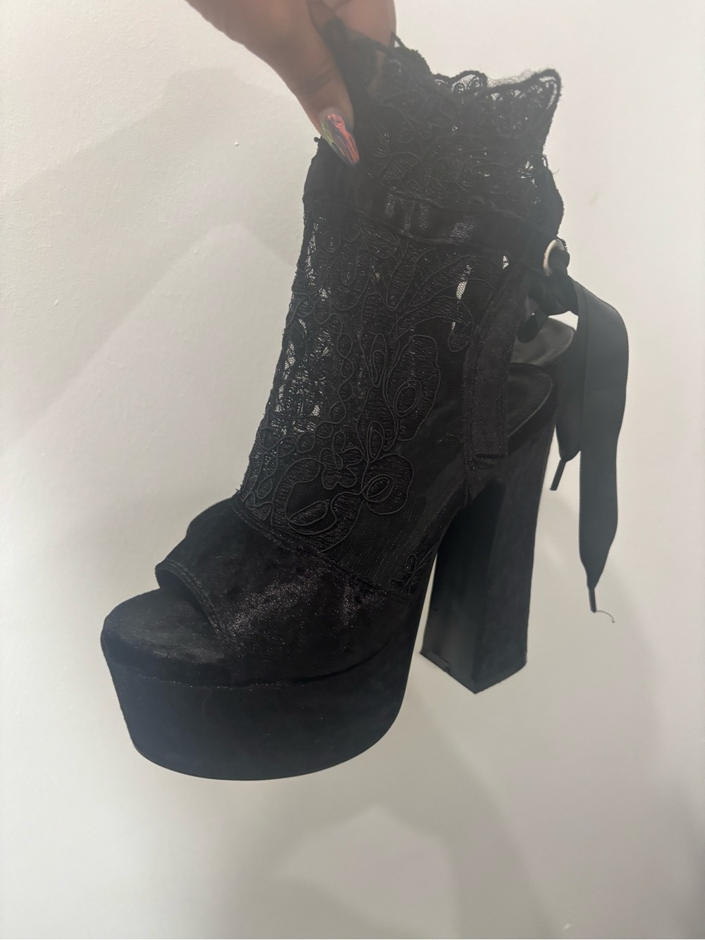 DOLLS KILL WIDOW Black Lace Platform High Heel Boots